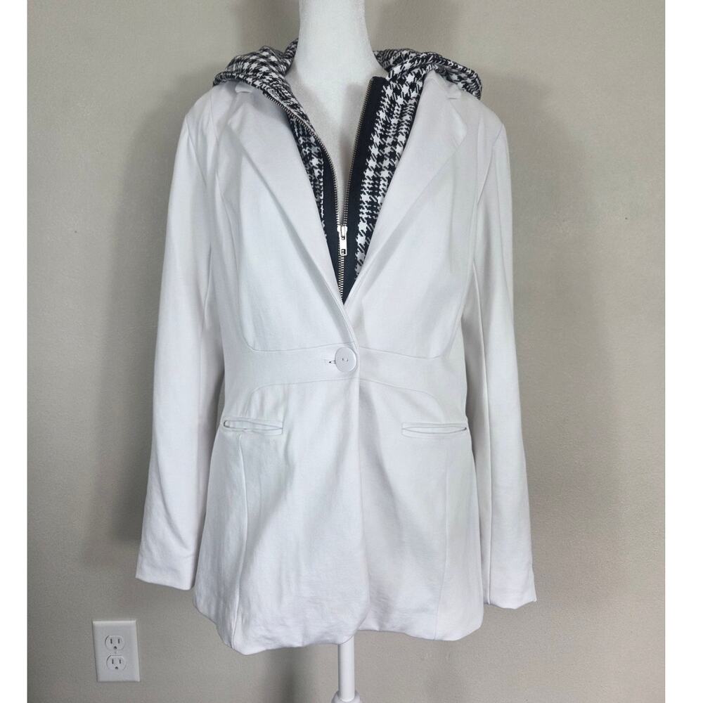 Peace Love World Woman's Ponte Blazer Jacket with Zip Out White & Black Insert 8